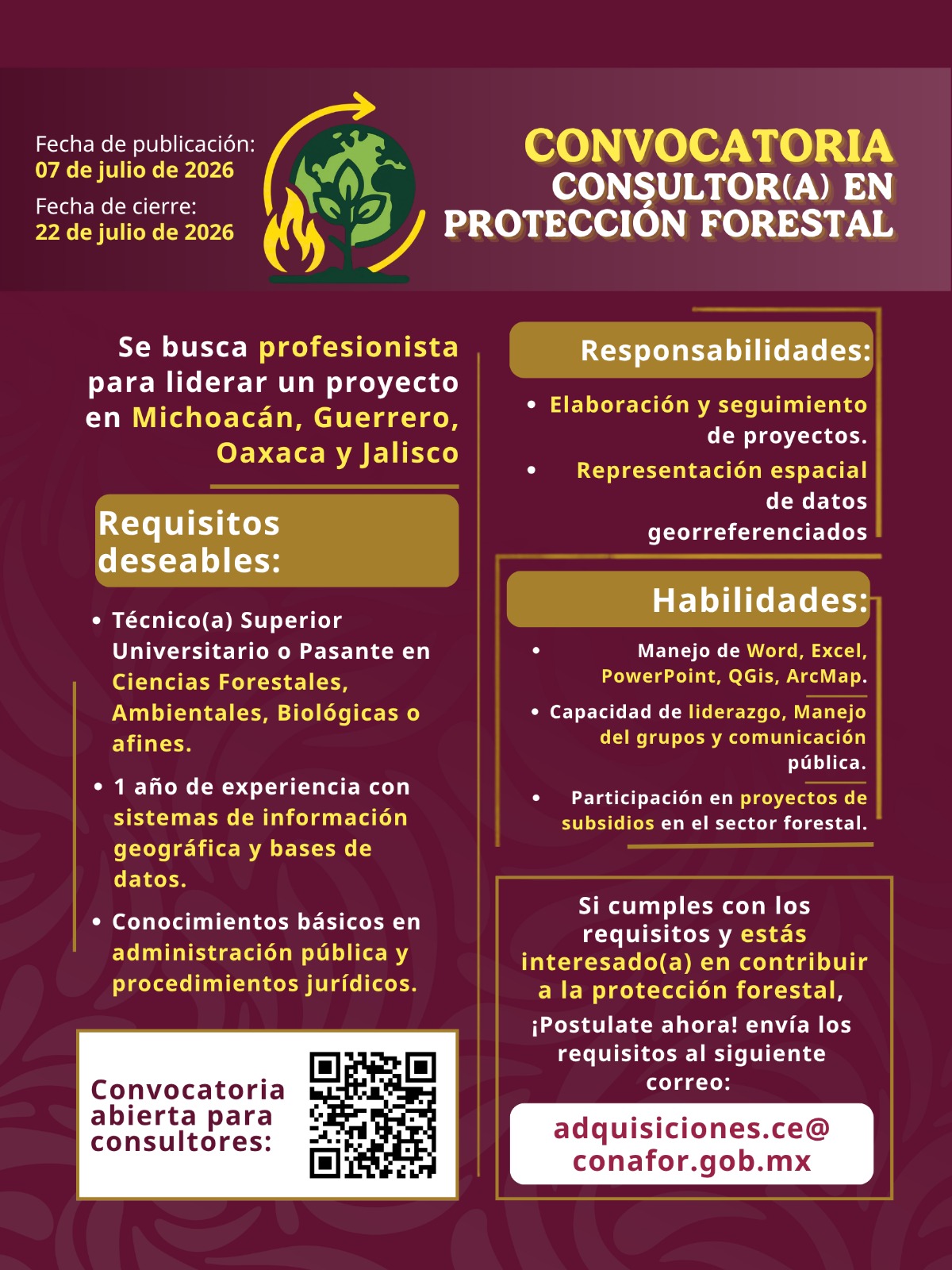 Convocatoria Consultor(a) en Protección Forestal